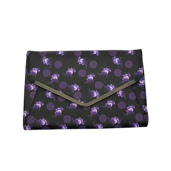 ASOS purple polka dot/floral envelope clutch purse retro style - Picture 1 of 9